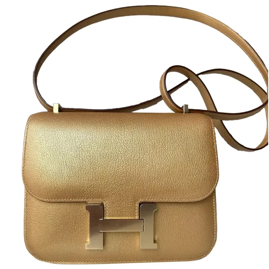 Túi Đeo Chéo Nữ Hermès Constance Leather Handbag Màu Vàng Gold